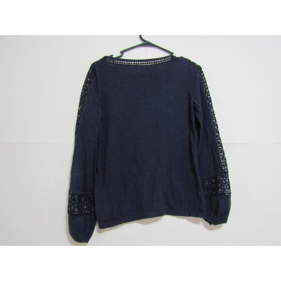 Boden Blue Knit Top Lace Women's sz 6 Boho Cottagecore Peasant Minimal Fairy - Picture 2 of 5